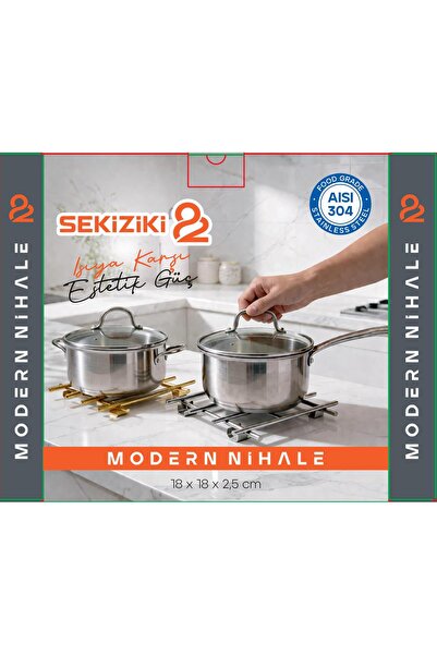 SEKİZİKİ MODERN NİHALE SERİSİ 18x18cm AISI304 PASLANMAZ ÇELİK Ø6mm DOLU MİL S...