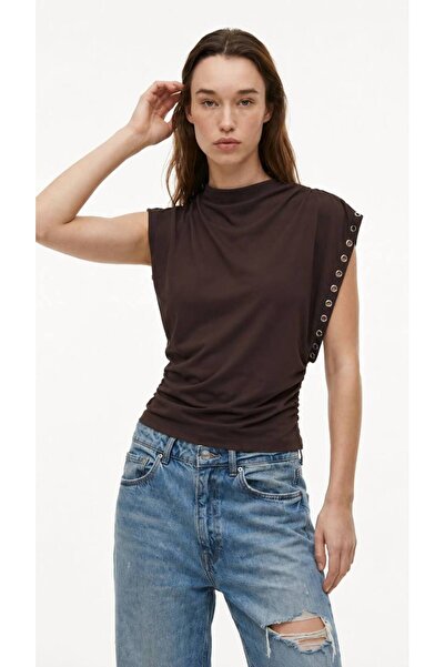 B&Y COLECTION Women's Draped T-Shirt with Metal Stud Detail