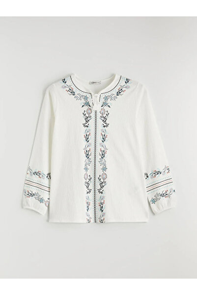LC Waikiki Ecru Tie Neck Floral Blouse