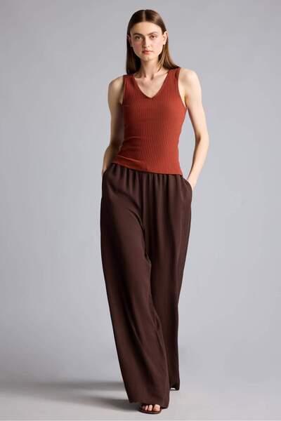 DeFacto Wide Leg High Waist Linen Blend Trousers E0127Ax26Sm