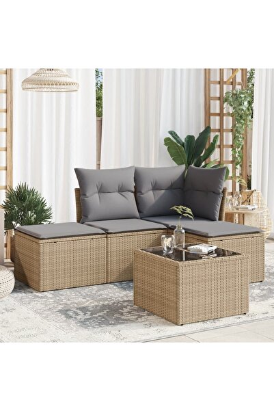 vidaxl Set canapele de gradina cu perne, 5 piese, bej, poliratan