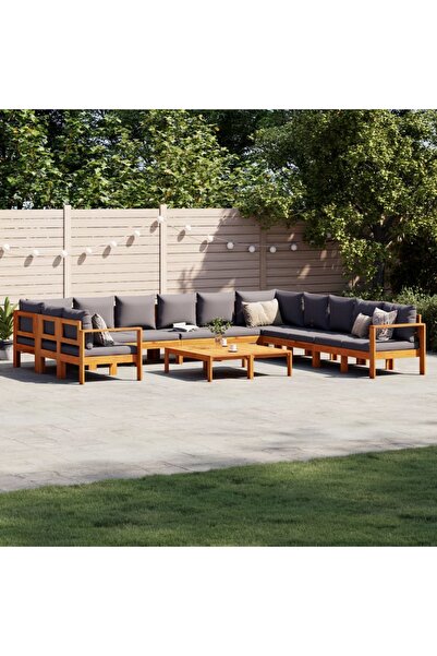 vidaxl Garden sofa set with cushions, 9 pieces, solid acacia wood