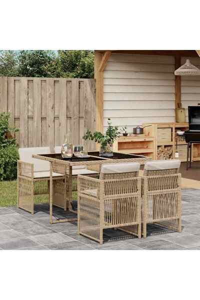 vidaxl Garden furniture set with cushions, 5 pieces, beige, polyrattan