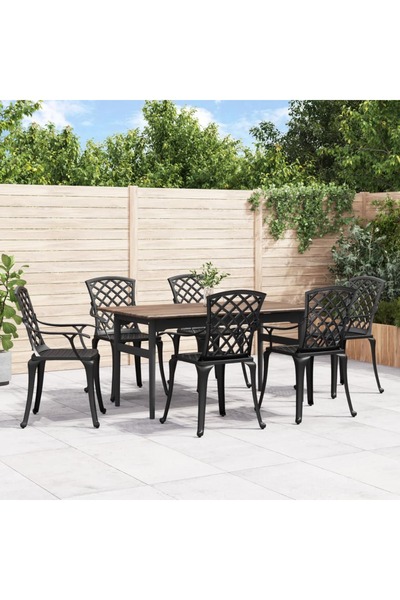 vidaxl Scaune de gradina, 6 buc., negru, aluminiu turnat