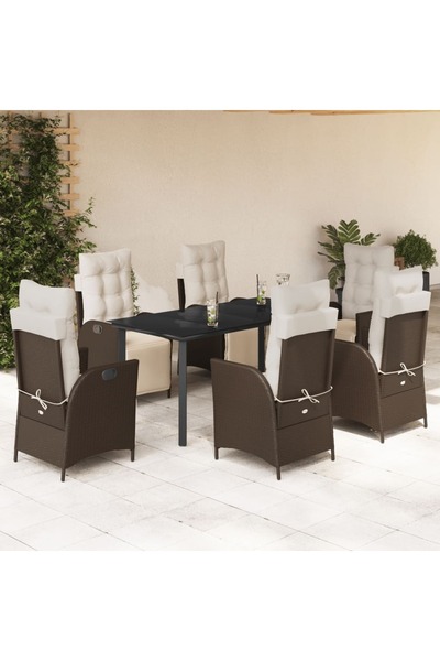 vidaxl Set mobilier de gradina cu perne, 7 piese, maro, poliratan