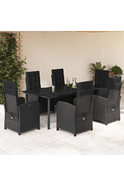 vidaxl Set mobilier de gradina cu perne, 7 piese, negru, poliratan
