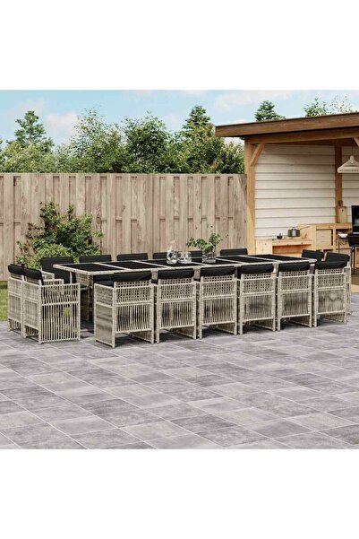 vidaxl Garden furniture set with cushions 17 pieces light gray polyrattan