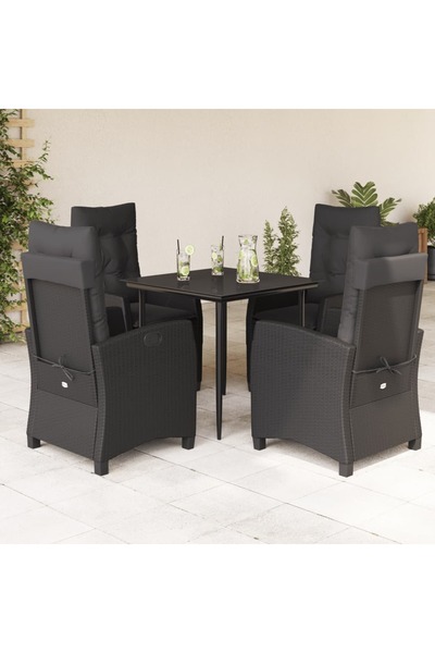 vidaxl Set mobilier de gradina cu perne, 5 piese, negru, poliratan