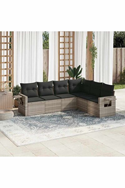 vidaxl Garden sofa set with cushions, 6 pieces, light grey, polyrattan