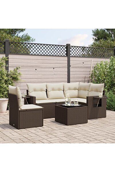 vidaxl Garden sofa set with cushions, 6 pieces, brown, polyrattan