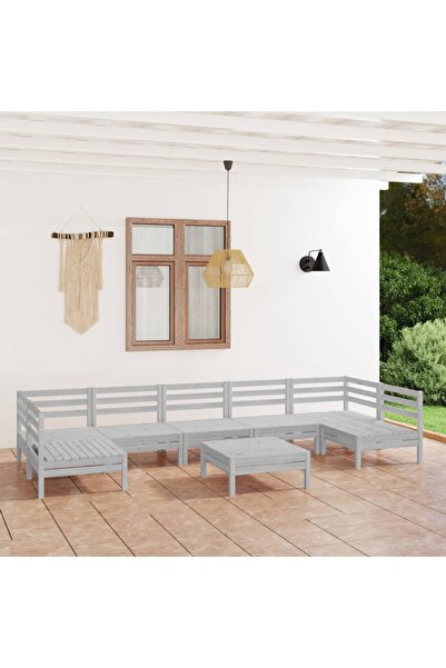 vidaxl Set mobilier relaxare gradina, 8 piese, alb, lemn masiv de pin