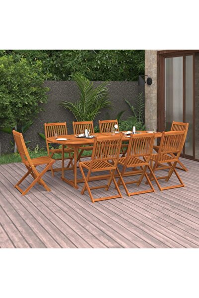 vidaxl Set mobilier de gradina 9 piese 220x90x75 cm, lemn masiv acacia