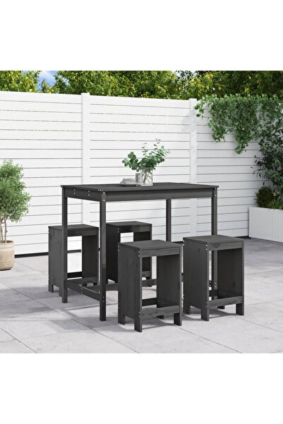 vidaxl Set mobilier bar pentru gradina, 5 piese, gri, lemn masiv pin