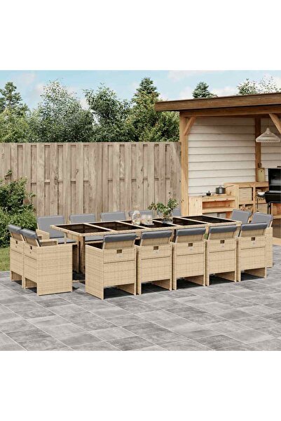 vidaxl Set mobilier gradina cu perne, 15 piese, bej combinat poliratan