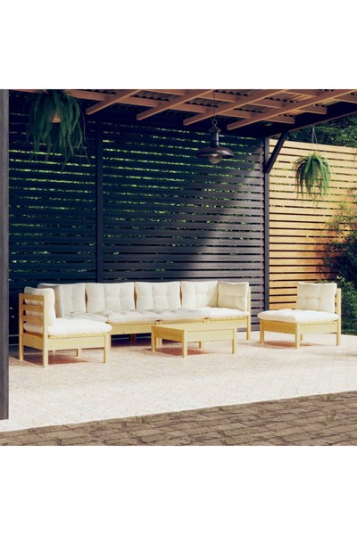 vidaxl Set mobilier gradina cu perne crem, 7 piese, lemn masiv pin
