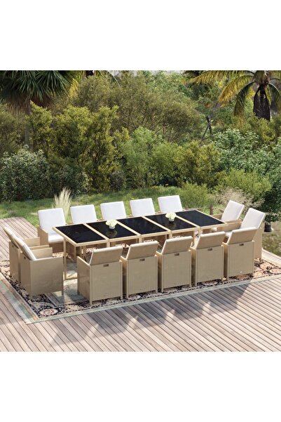 vidaxl Set mobilier de exterior cu perne, 15 piese, bej, poliratan