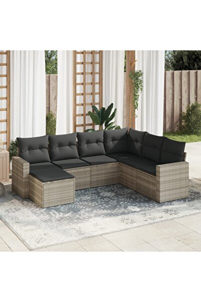 vidaxl Set canapele de gradina cu perne, 7piese gri deschis poliratan