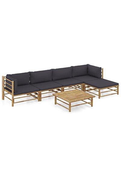 vidaxl Set mobilier de gradina cu perne gri a®nchis, 6 piese, bambus