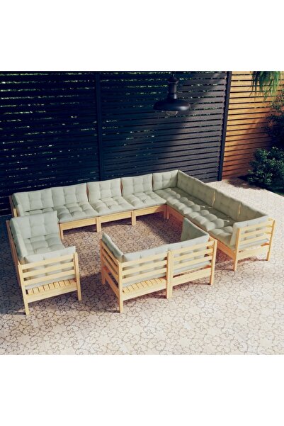 vidaxl Set mobilier gradina cu perne crem, 12 piese, lemn masiv de pin