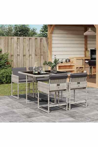 vidaxl Garden furniture set with cushions, 5 pieces, light grey polyrattan