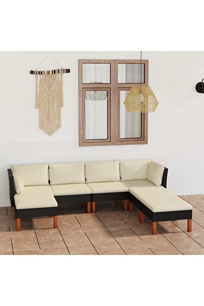 vidaxl Set mobilier de gradina cu perne, 7 piese, negru, poliratan