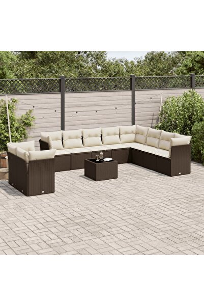 vidaxl Set canapele de gradina cu perne, 11 piese, maro, poliratan