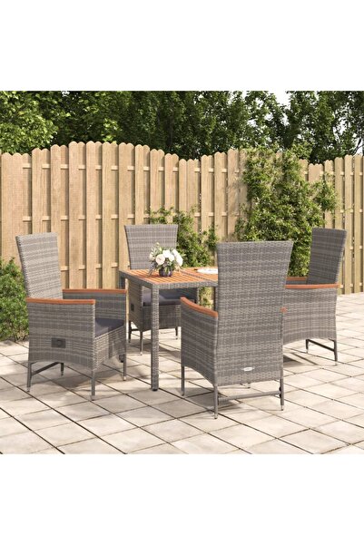 vidaxl Set mobilier de gradina cu perne, 5 piese, gri, poliratan