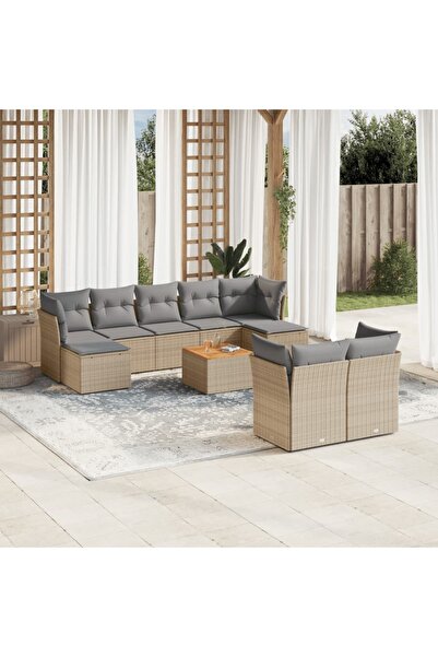 vidaxl Set canapele de gradina cu perne, 10 piese, bej, poliratan