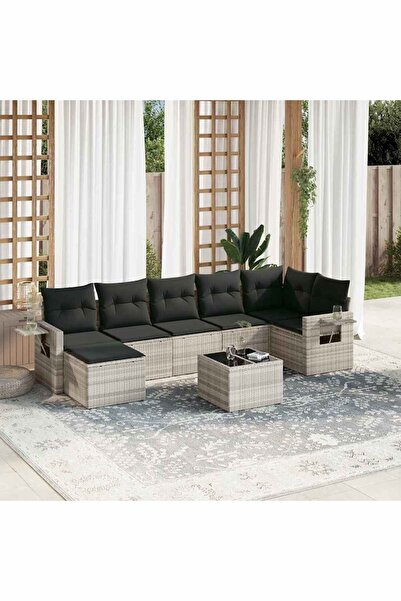 vidaxl Set mobilier de gradina cu perne, 8 piese gri deschis poliratan