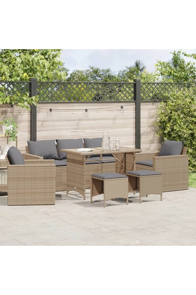 vidaxl Garden sofa set with cushions, 6 pieces, beige, polyrattan