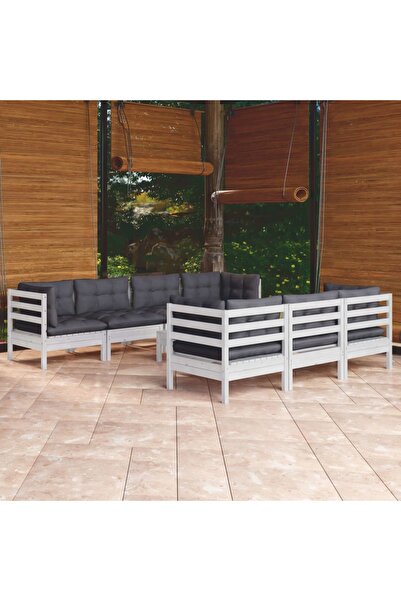 vidaxl Set mobilier de gradina cu perne, 8 piese, lemn masiv de pin