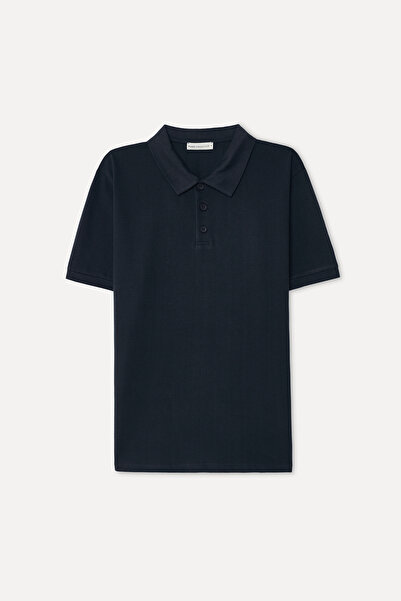 Mudo Women's Navy Blue Jacquard Polo Neck T-Shirt