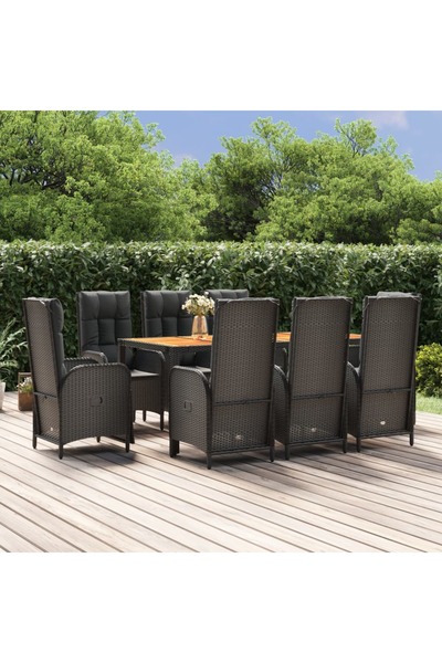 vidaxl Garden furniture set with cushions, 9 pieces, black, polyrattan