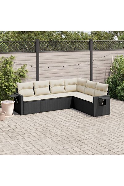 vidaxl Garden furniture set with cushions, 6 pieces, black, polyrattan