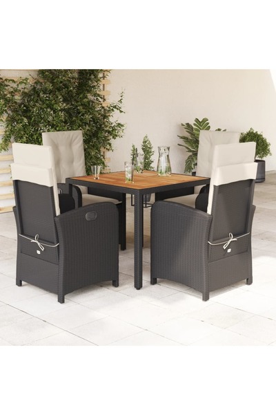 vidaxl Garden furniture set with cushions, 5 pieces, black, polyrattan