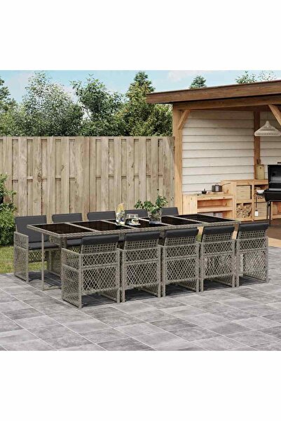 vidaxl Set mobilier de gradina cu perne, 11 piese, gri, poliratan