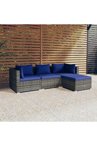 vidaxl Garden furniture set with cushions, 4 pieces, polyrattan, grey