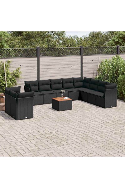 vidaxl Set canapele de gradina cu perne, 11 piese, negru, poliratan