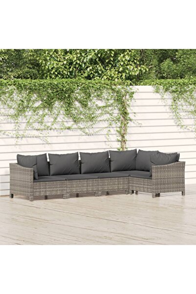 Concept Set mobilier de grădină cu perne, 5 piese, gri, poliratan