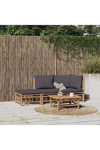 vidaxl Garden furniture set, dark grey cushions, 3 pieces, Bamboo