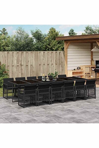 vidaxl Set mobilier de gradina cu perne, 13 piese, negru, poliratan