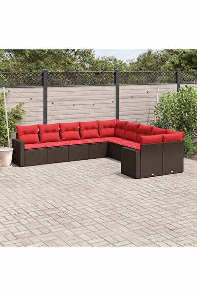 vidaxl Set canapele de gradina cu perne, 10 piese, maro, poliratan