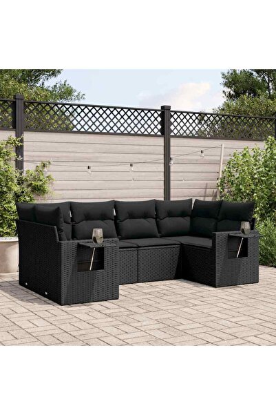 vidaxl Garden furniture set with cushions, 6 pieces, black, polyrattan