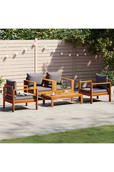 vidaxl Garden sofa set with cushions, 5 pcs., solid acacia wood