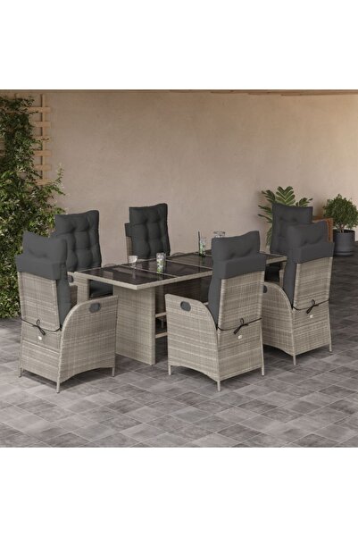 vidaxl Garden furniture set with cushions, 7 pieces, light grey polyrattan