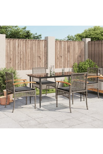 vidaxl Garden furniture set with cushions, 5 pieces, grey, polyrattan