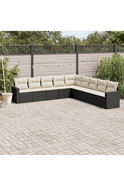 vidaxl Set mobilier de gradina cu perne, 9 piese, negru, poliratan