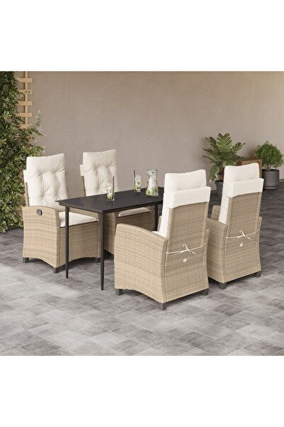 vidaxl Set mobilier de gradina cu perne, 5 piese, bej, poliratan
