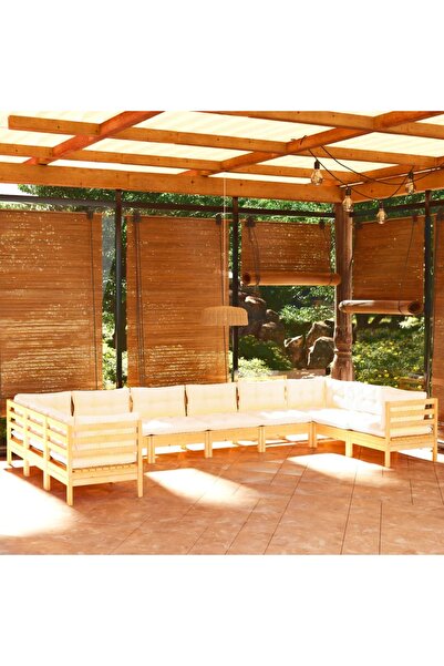 vidaxl Set mobilier gradina cu perne crem, 10 piese, lemn masiv de pin