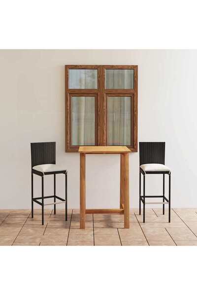 vidaxl Set mobilier bar de gradina cu perne, 3 piese, negru